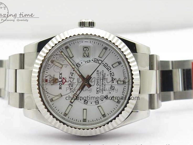 Good Copy Rolex Watches Noob Asian Sky-Dweller Best White SS 1:1 Bracelet 326934 23J Edition to TechFriendly 2880 SS Dial on 0111